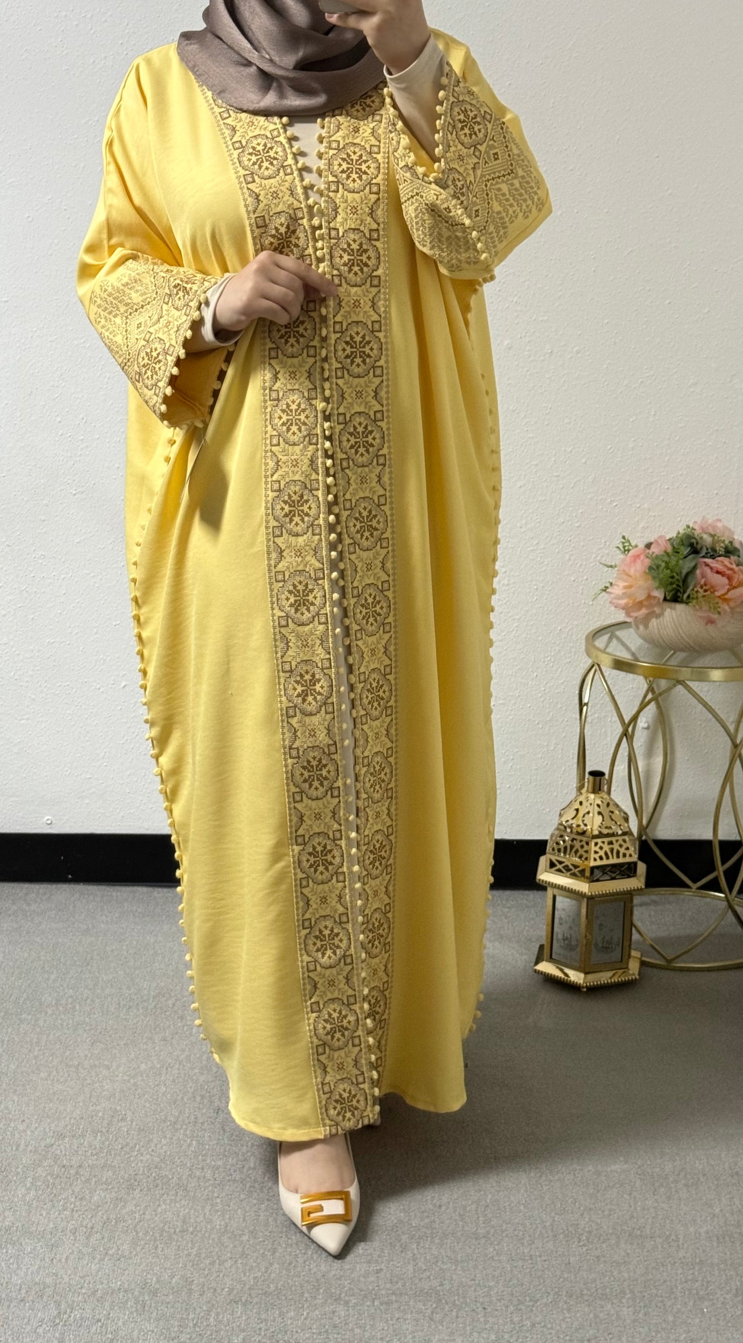 Open embroidered abaya