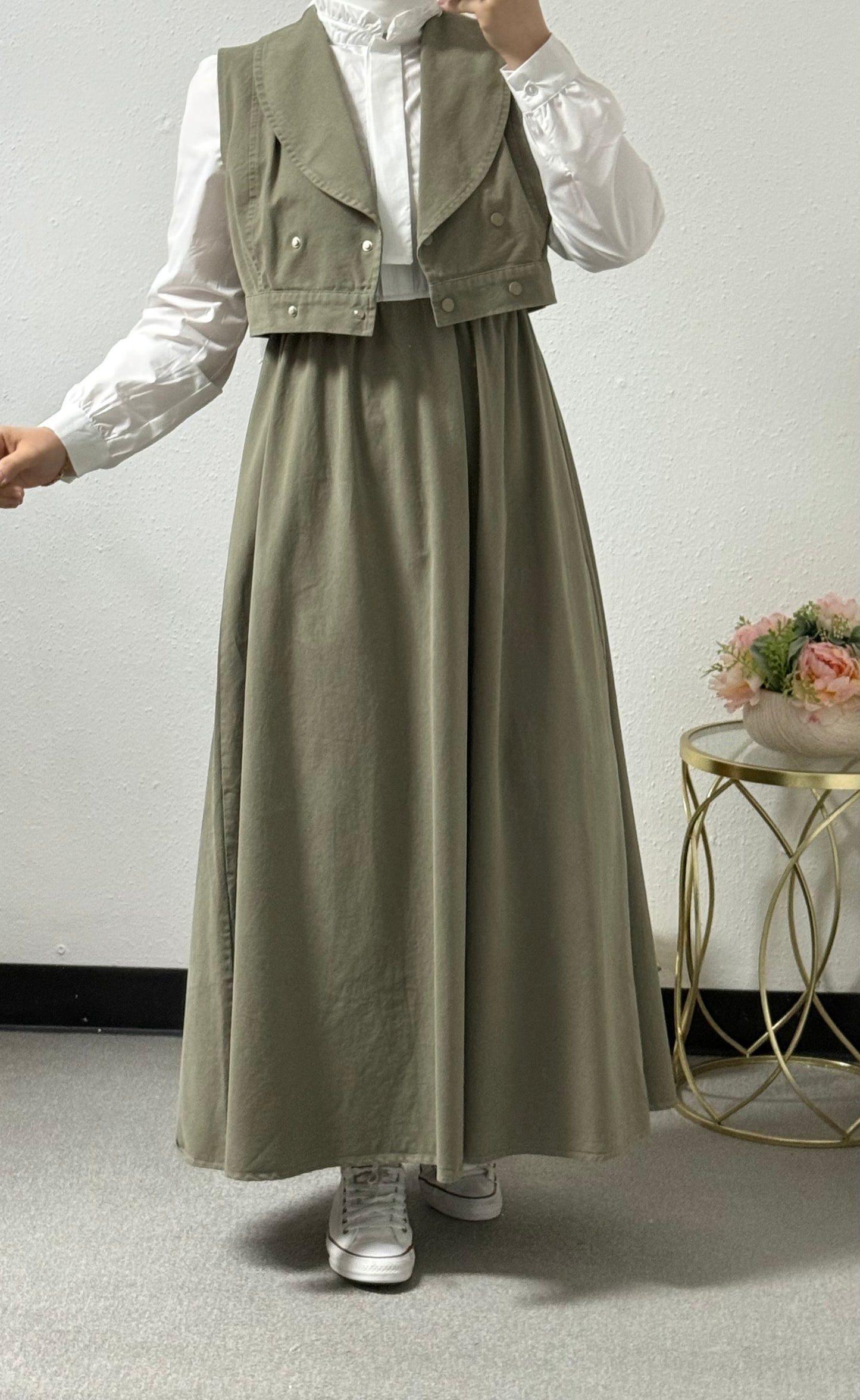 Linen Dress with Attached Shirt and Separate Vest