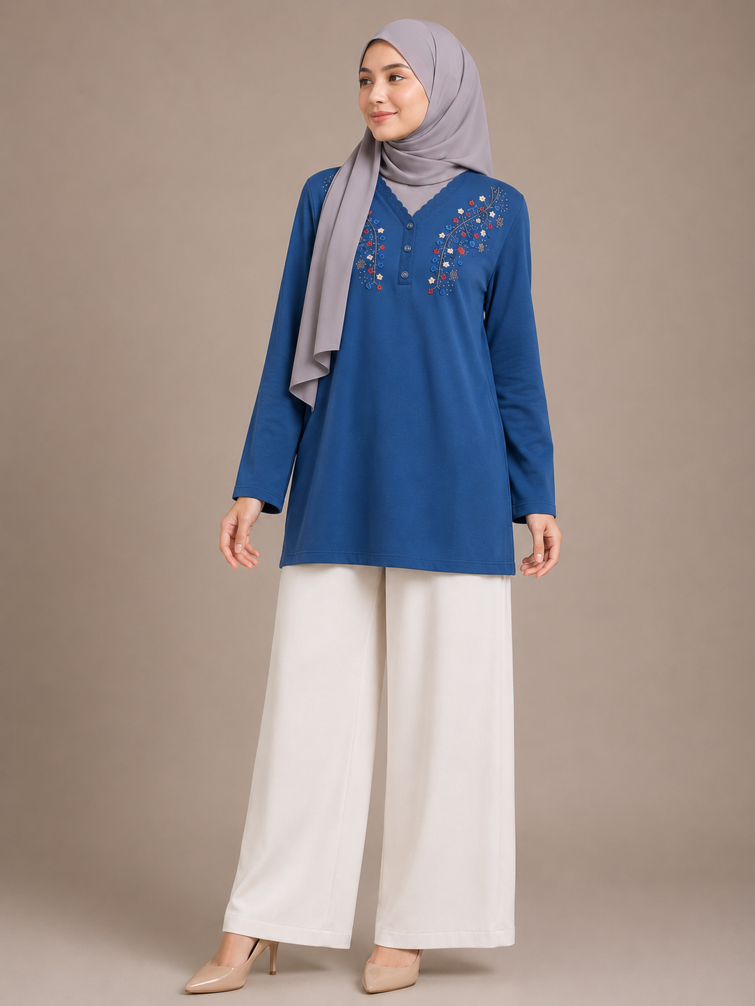 Flower Embroidered Simple Shirt