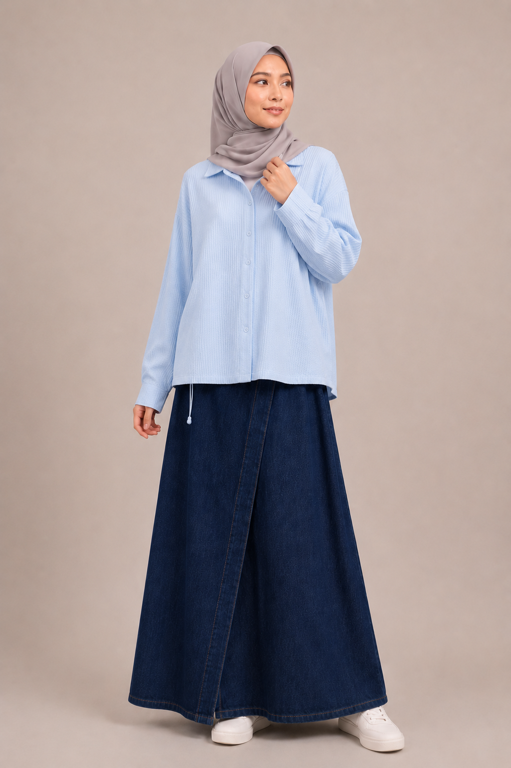 The Wool Shirt & Denim Skirt Set