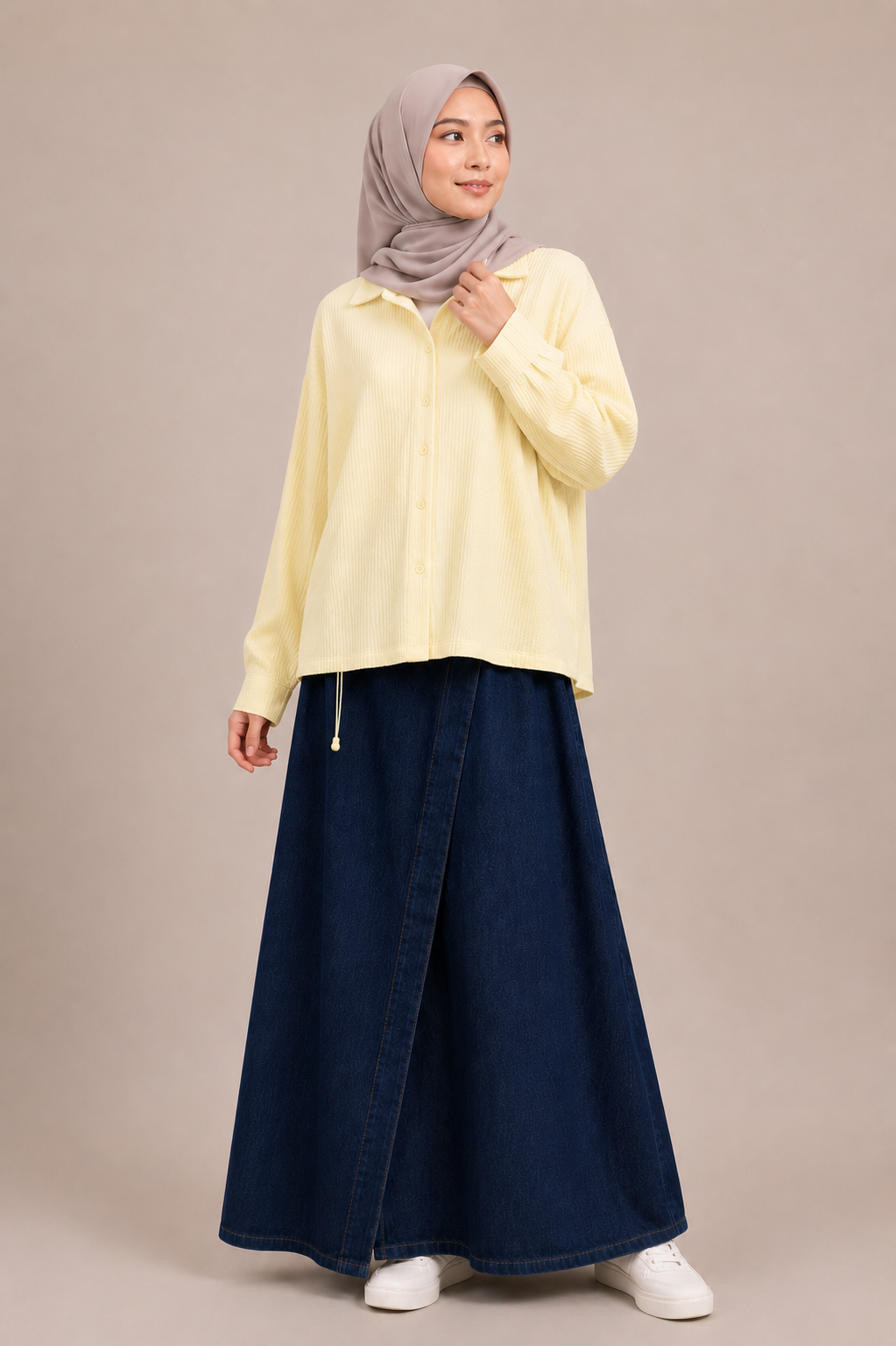 The Wool Shirt & Denim Skirt Set