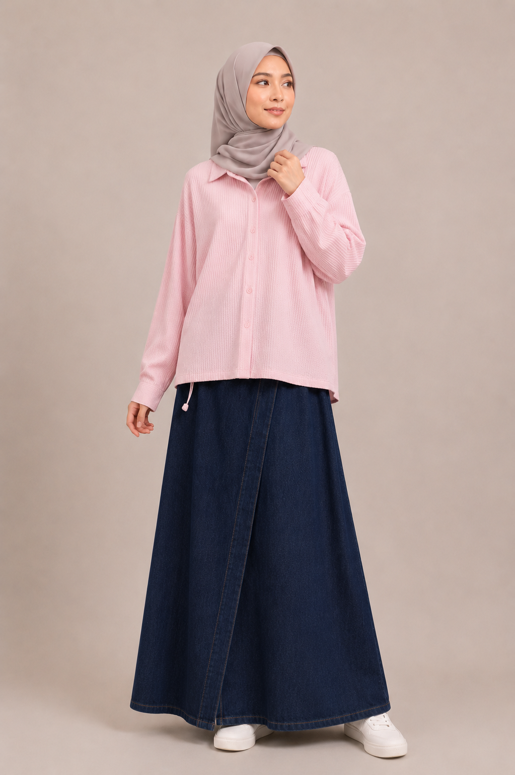 The Wool Shirt & Denim Skirt Set