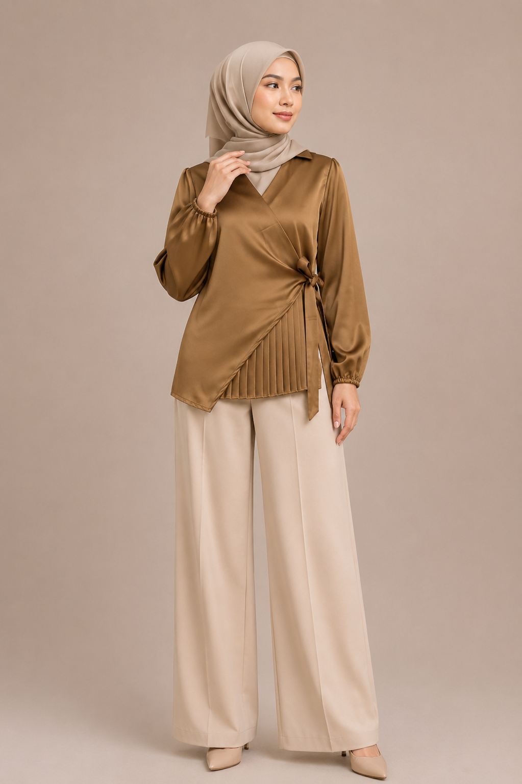 Side Pleated Silk Shirt