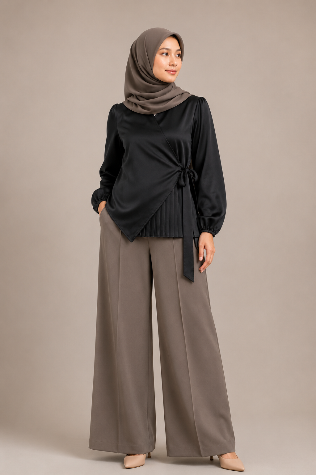 Side Pleated Silk Shirt