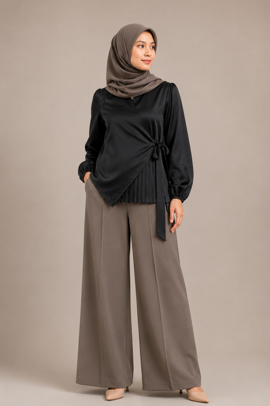 Side Pleated Silk Shirt