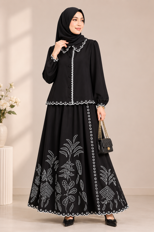 Circle Embroidered Lace Skirt Set