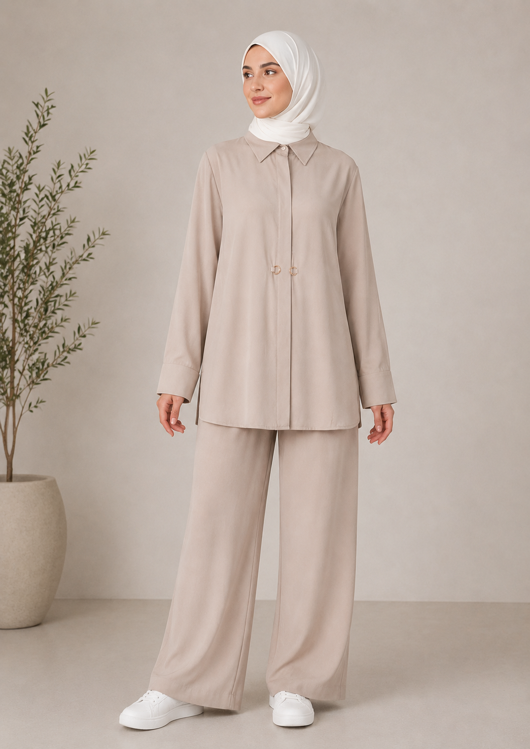 Grommet Tie-Detail Shirt and Pants Set