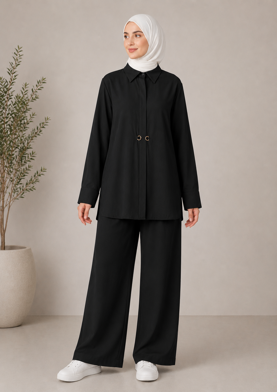 Grommet Tie-Detail Shirt and Pants Set