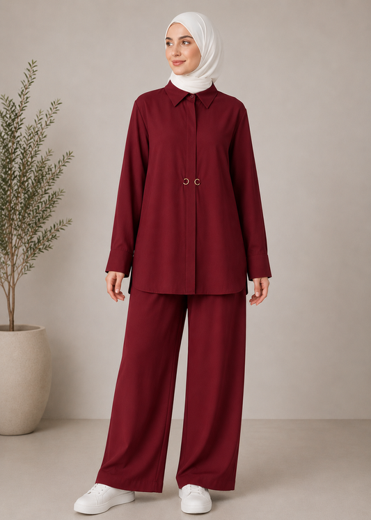 Grommet Tie-Detail Shirt and Pants Set