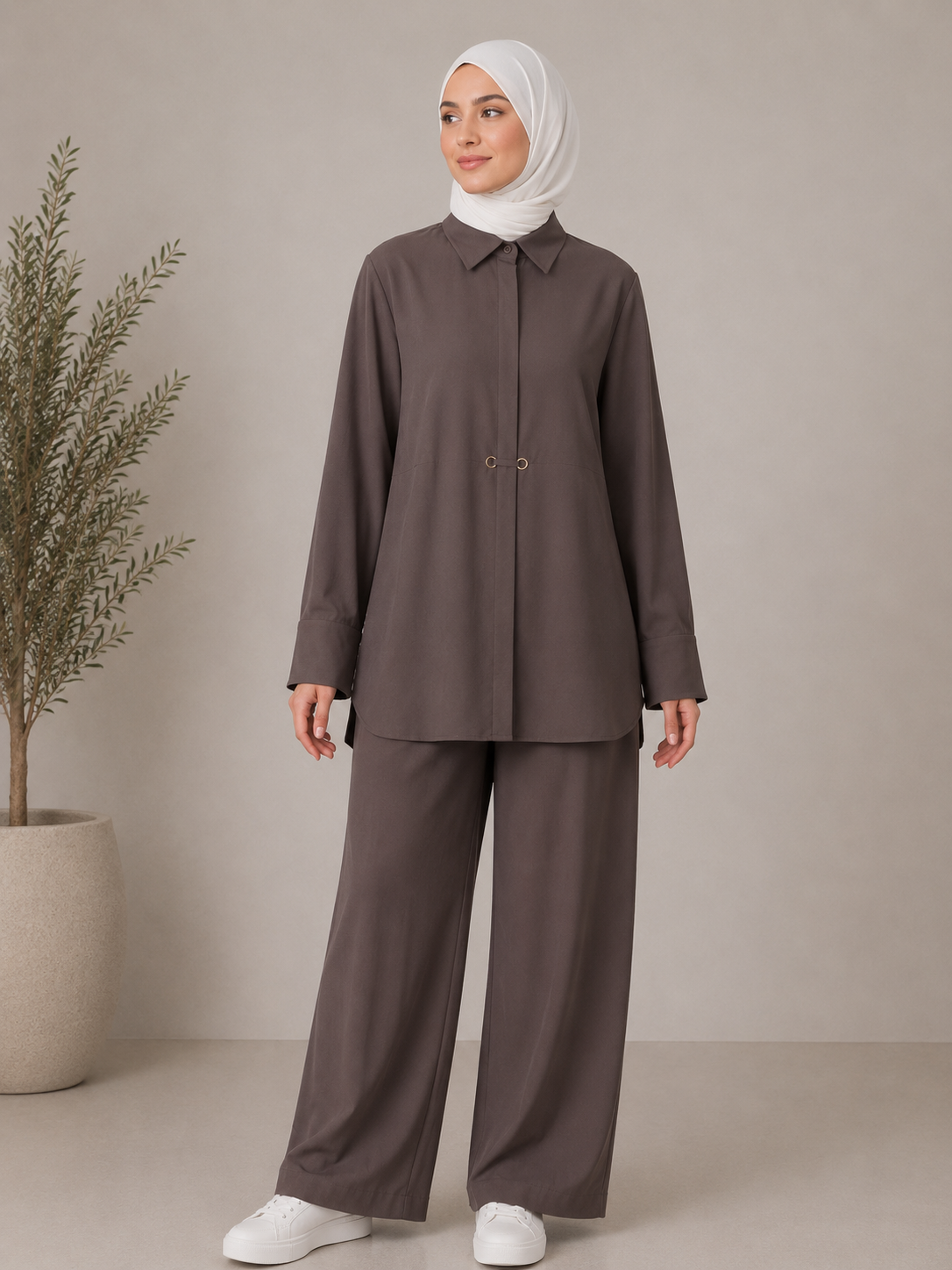 Grommet Tie-Detail Shirt and Pants Set