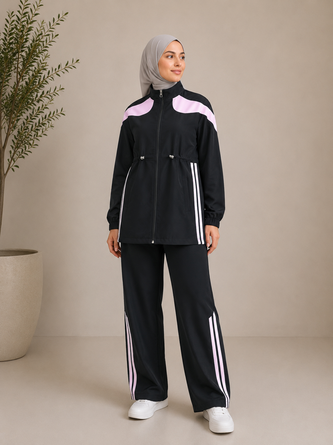 Contrast Trim Zip Set