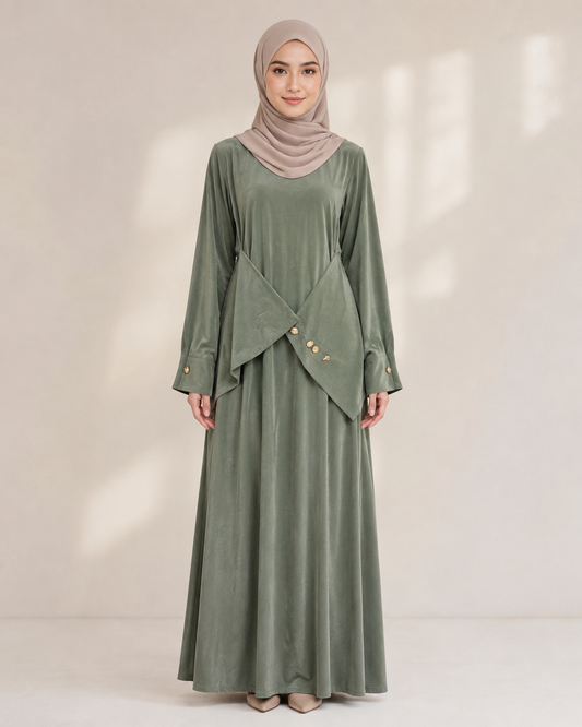 Olive Green Gold Accent Dress