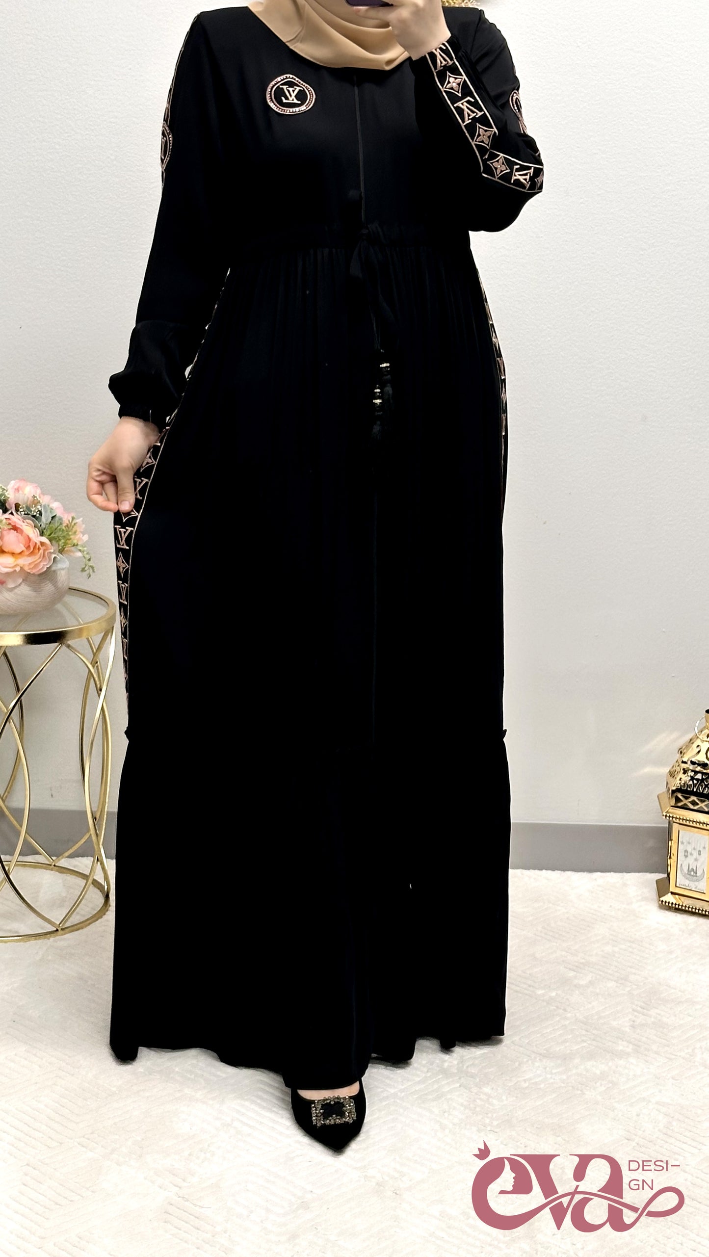 LV embroidered klosh abaya