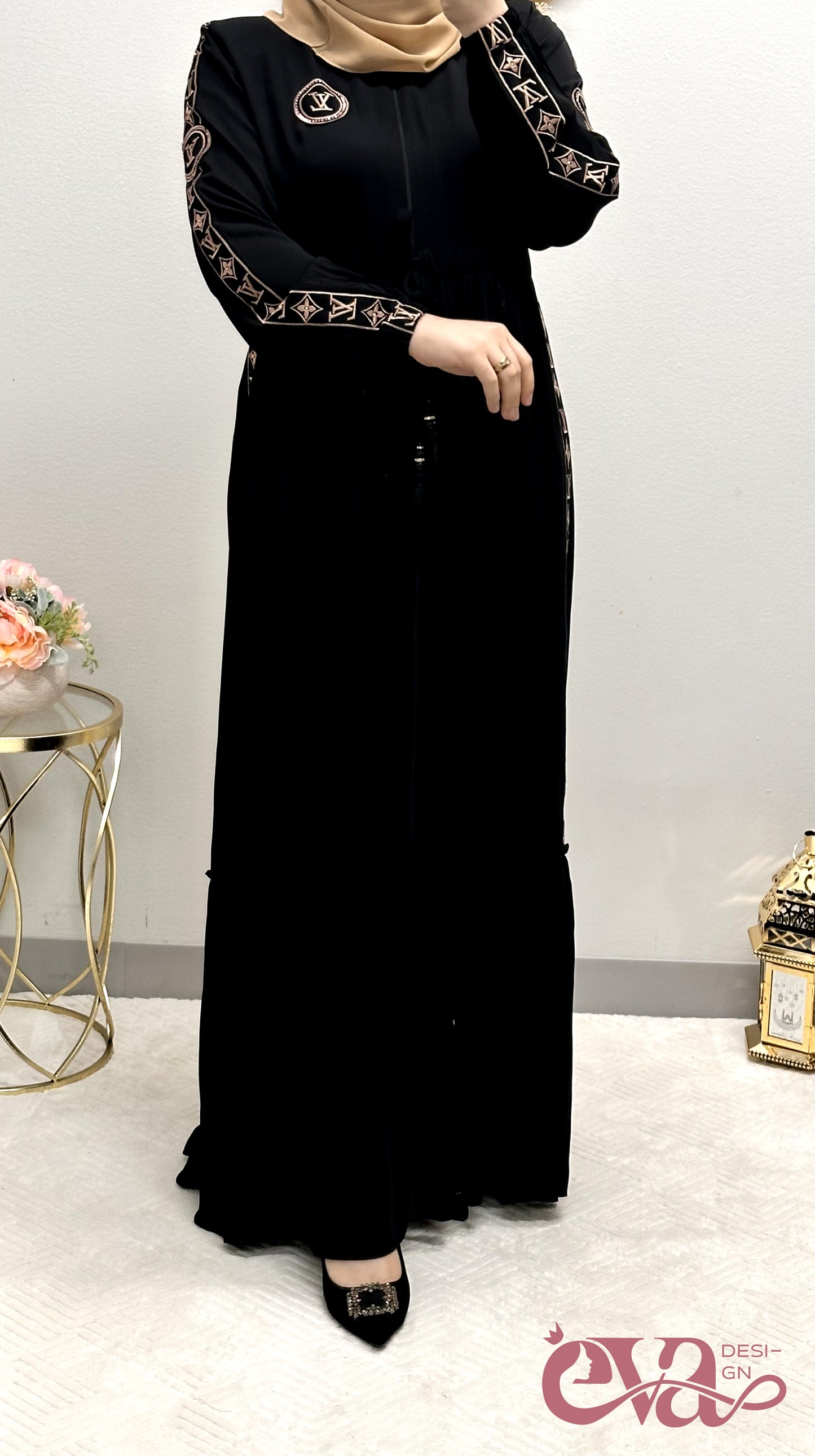 LV embroidered klosh abaya