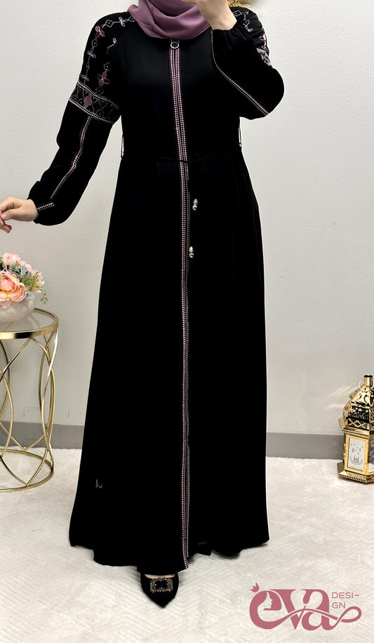 strass embroidered closed abaya