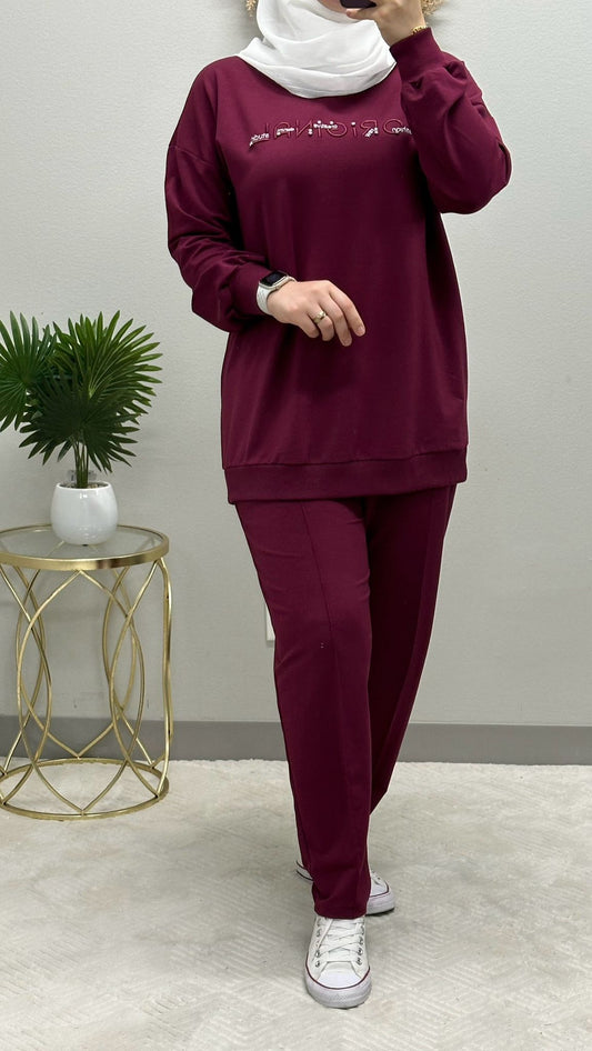 Two-piece stylish embroidered cotton tracksuit