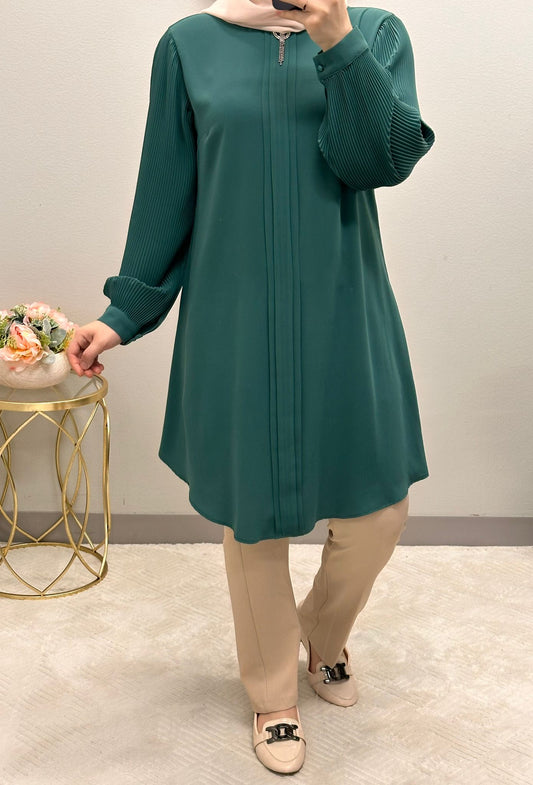 cloche style Tunic blouse with maxi pleated sleeves