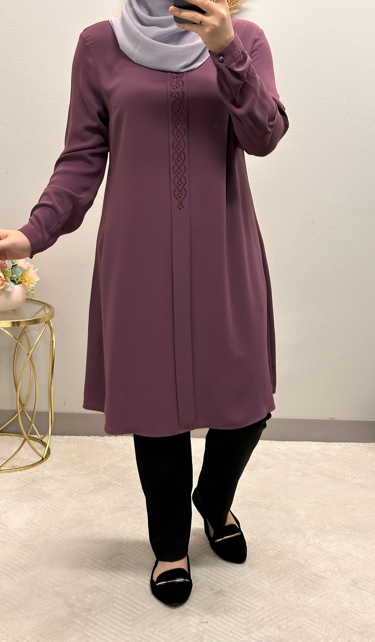 Modest Tunic blouse front strass embellished