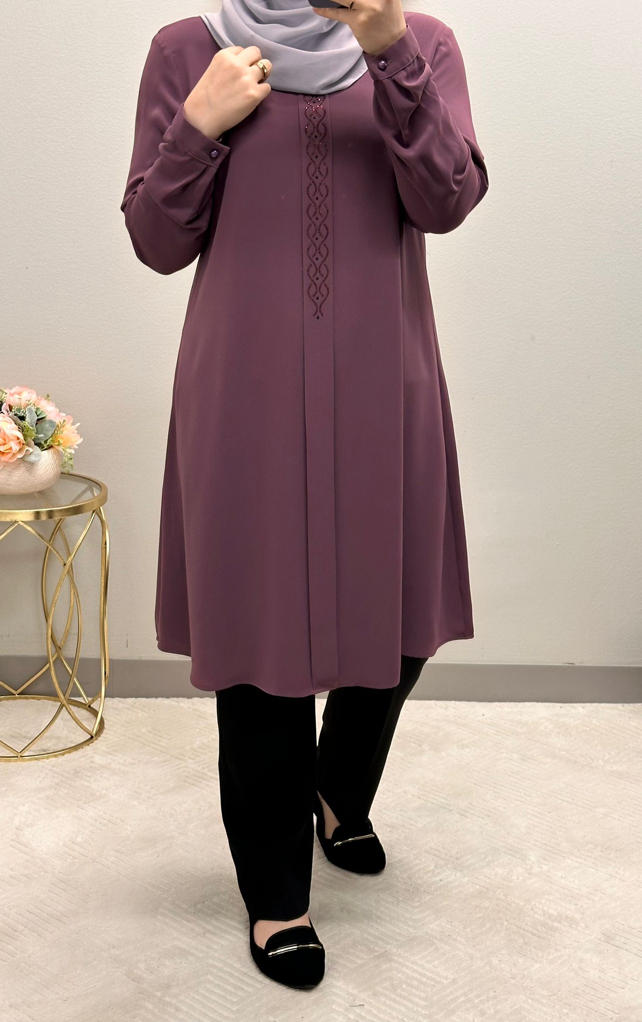 Modest Tunic blouse front strass embellished
