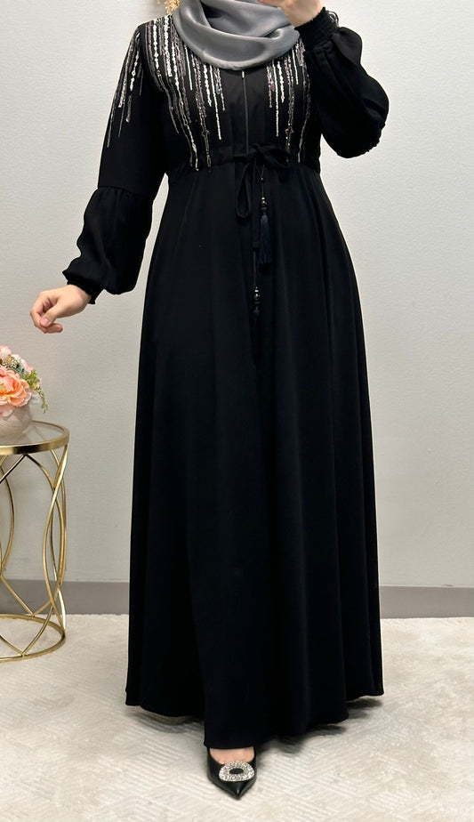 zipper closed abaya with belt