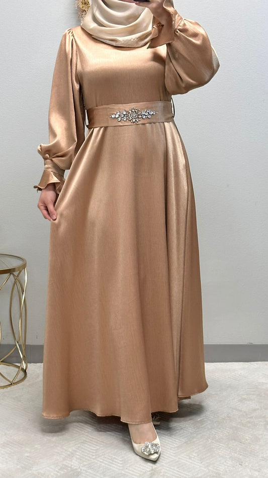 Sophisticated Satin Maxi Dress: Puff Lantern Sleeves