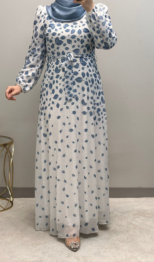 Feather Print Chiffon Maxi Dress: Fully Lined