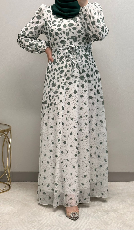 Feather Print Chiffon Maxi Dress: Fully Lined