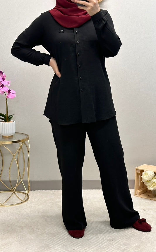 Basic black big-size suit set