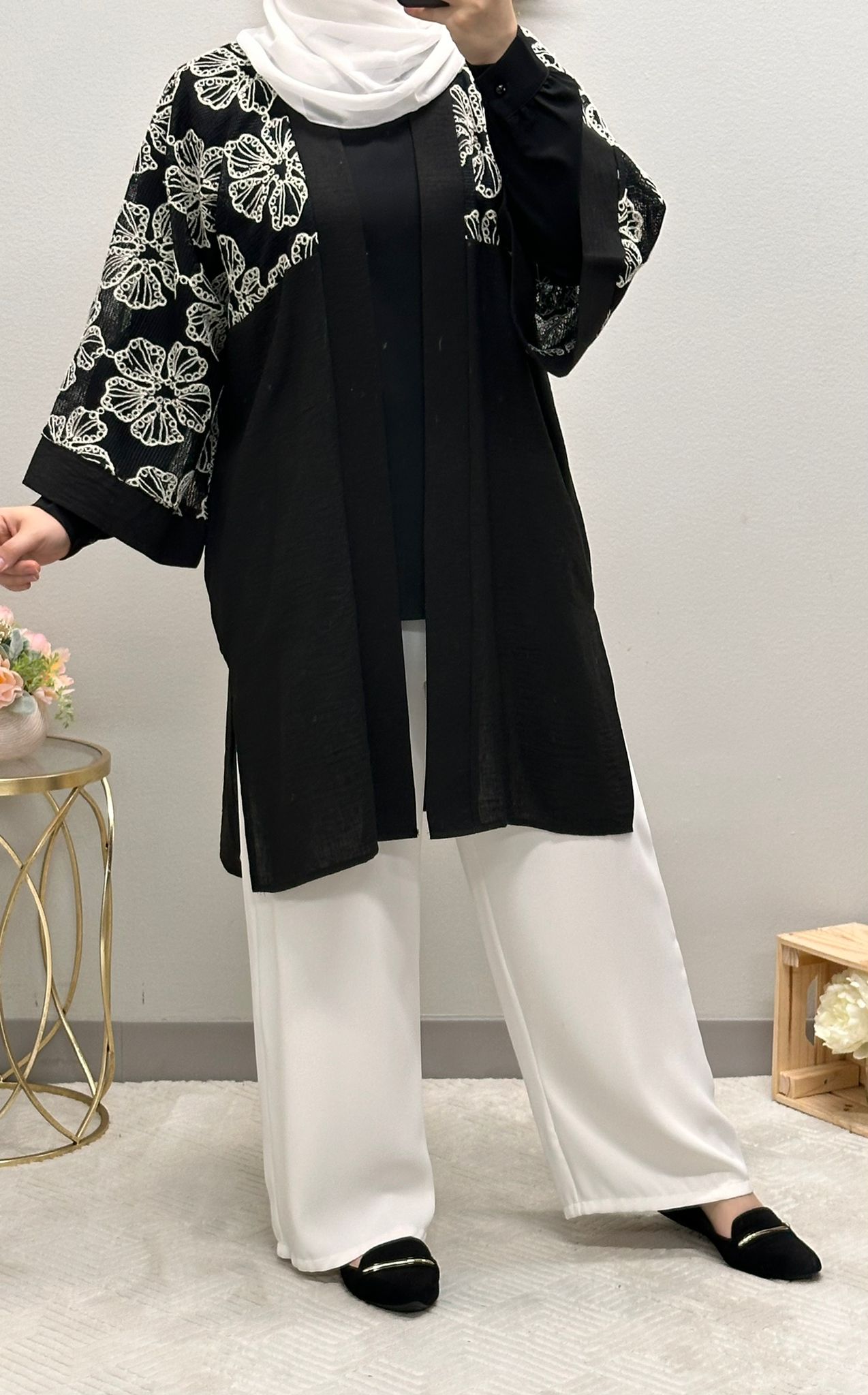 Floral Embroidered Flax Cardigan