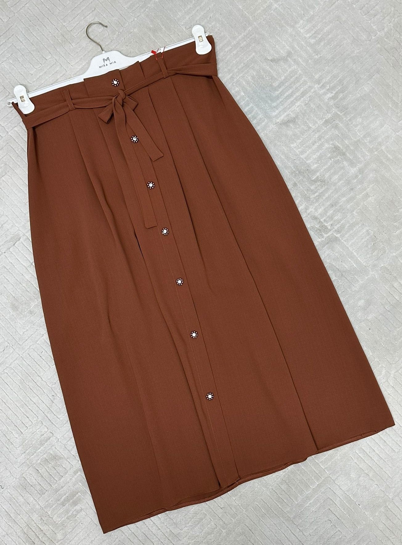 Simply pleated Wide Skirt with Belt (length 37 inch / 95 cm)