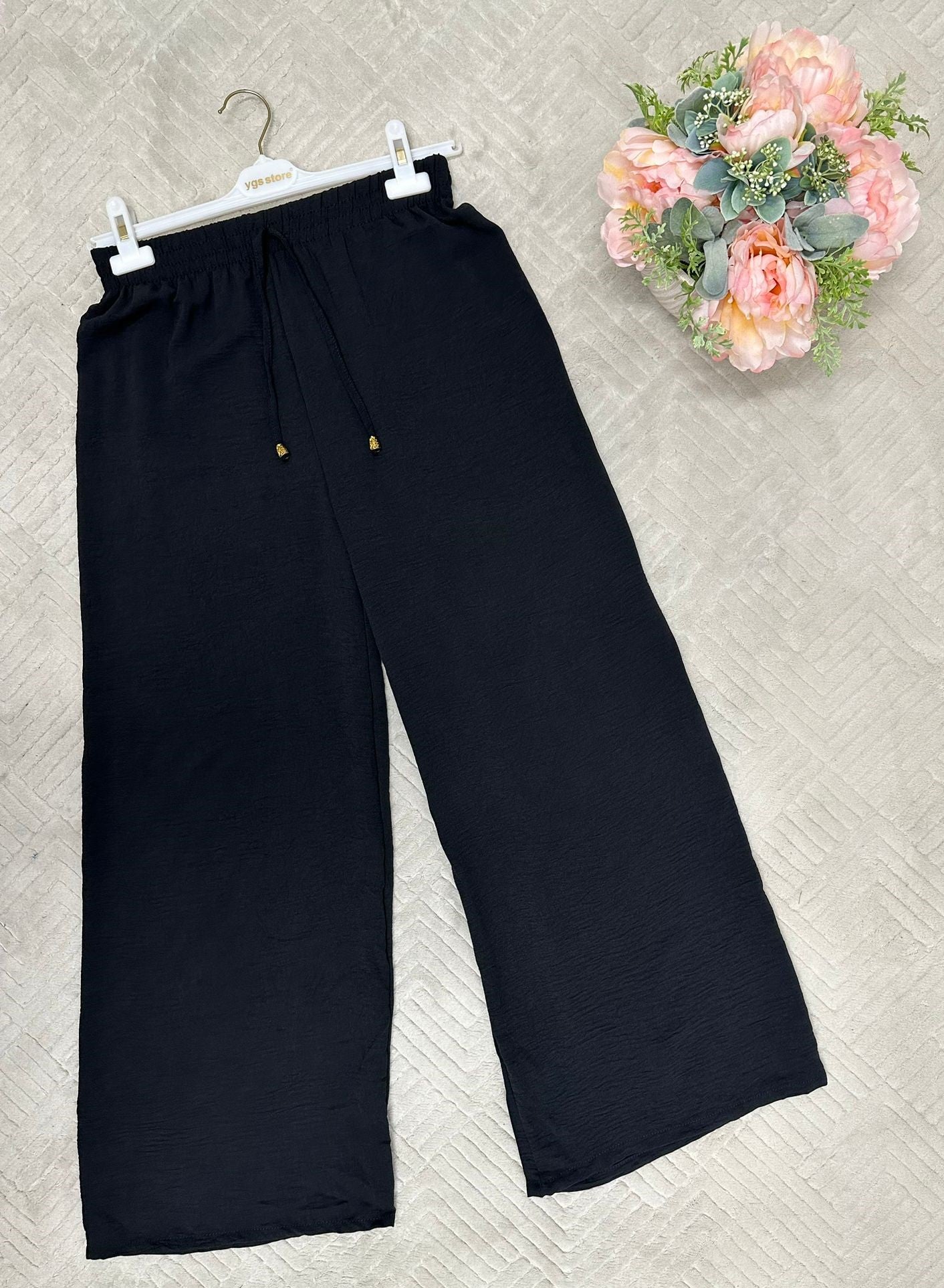 soft material black wide leg pants (length 39.2 inch / 100.7 CM)