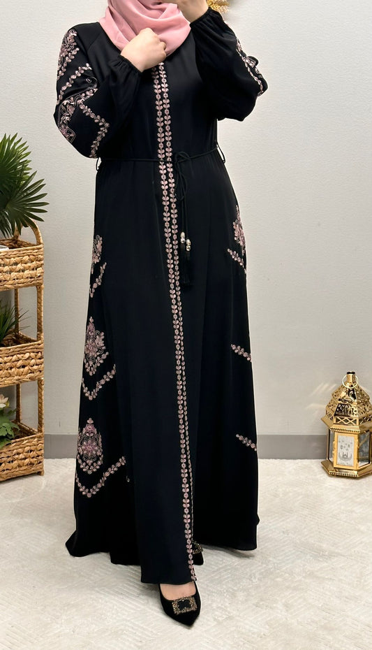 Floral strass embroidered abaya