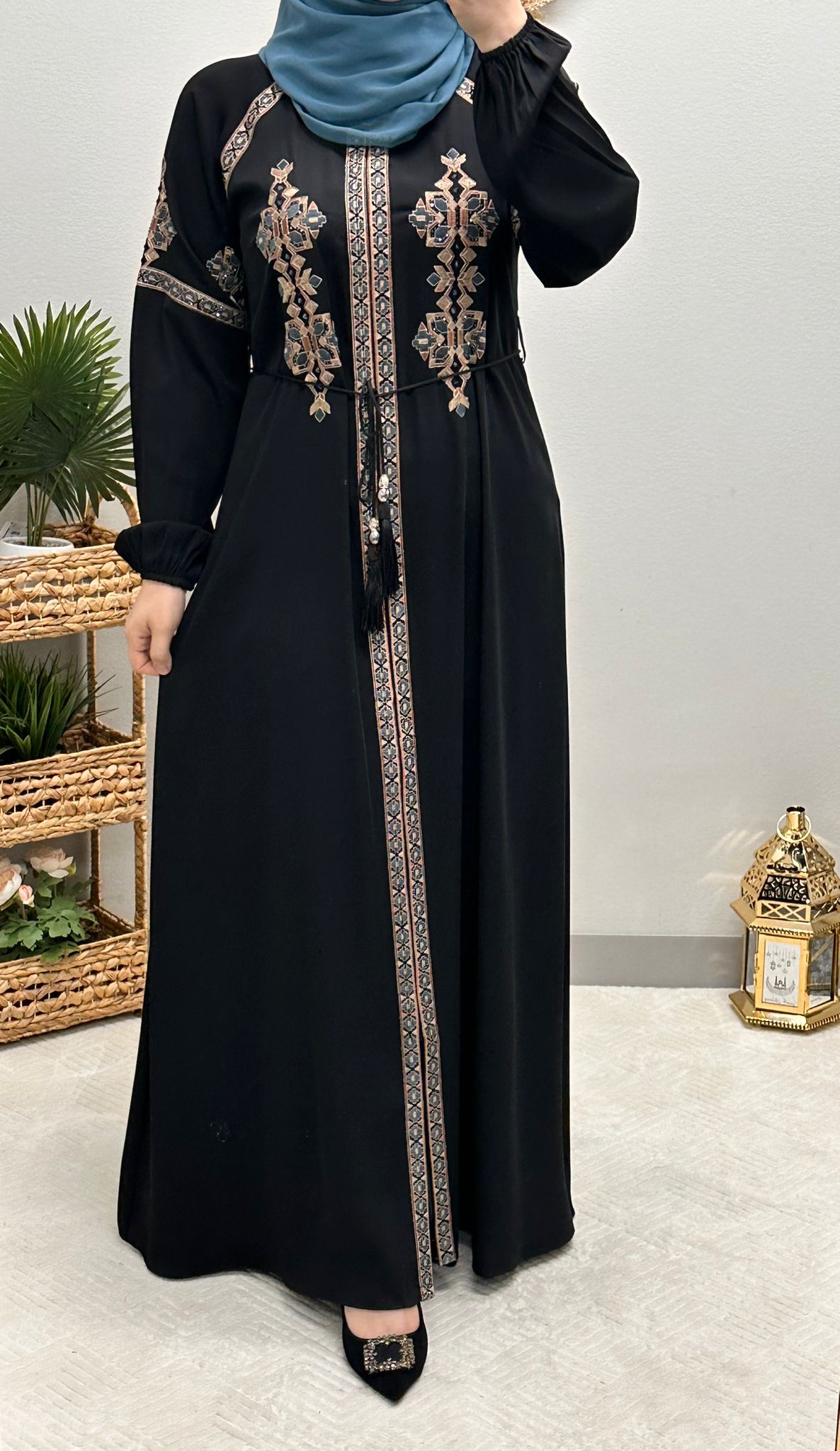 closed front embroidered abaya