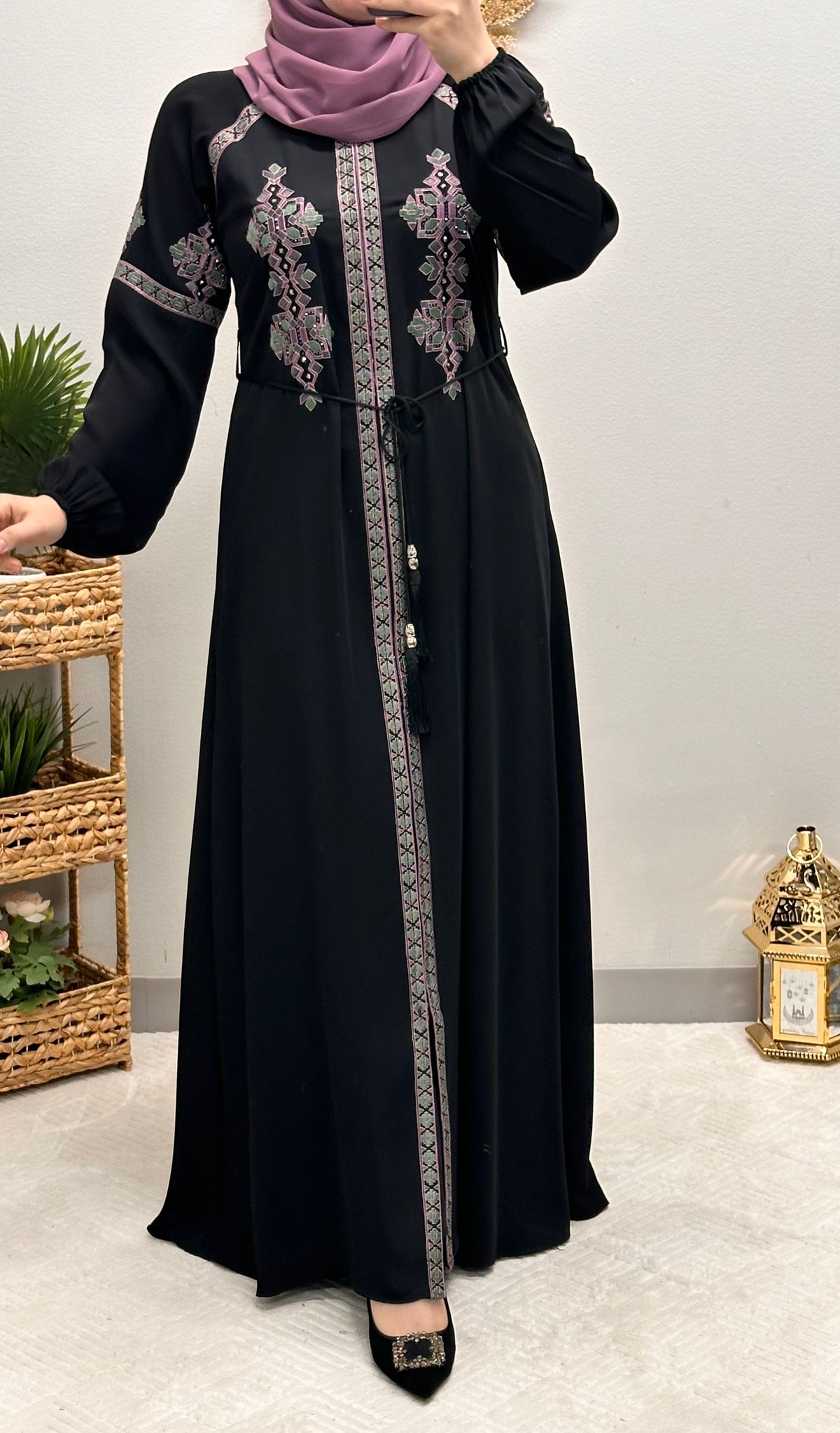 closed front embroidered abaya