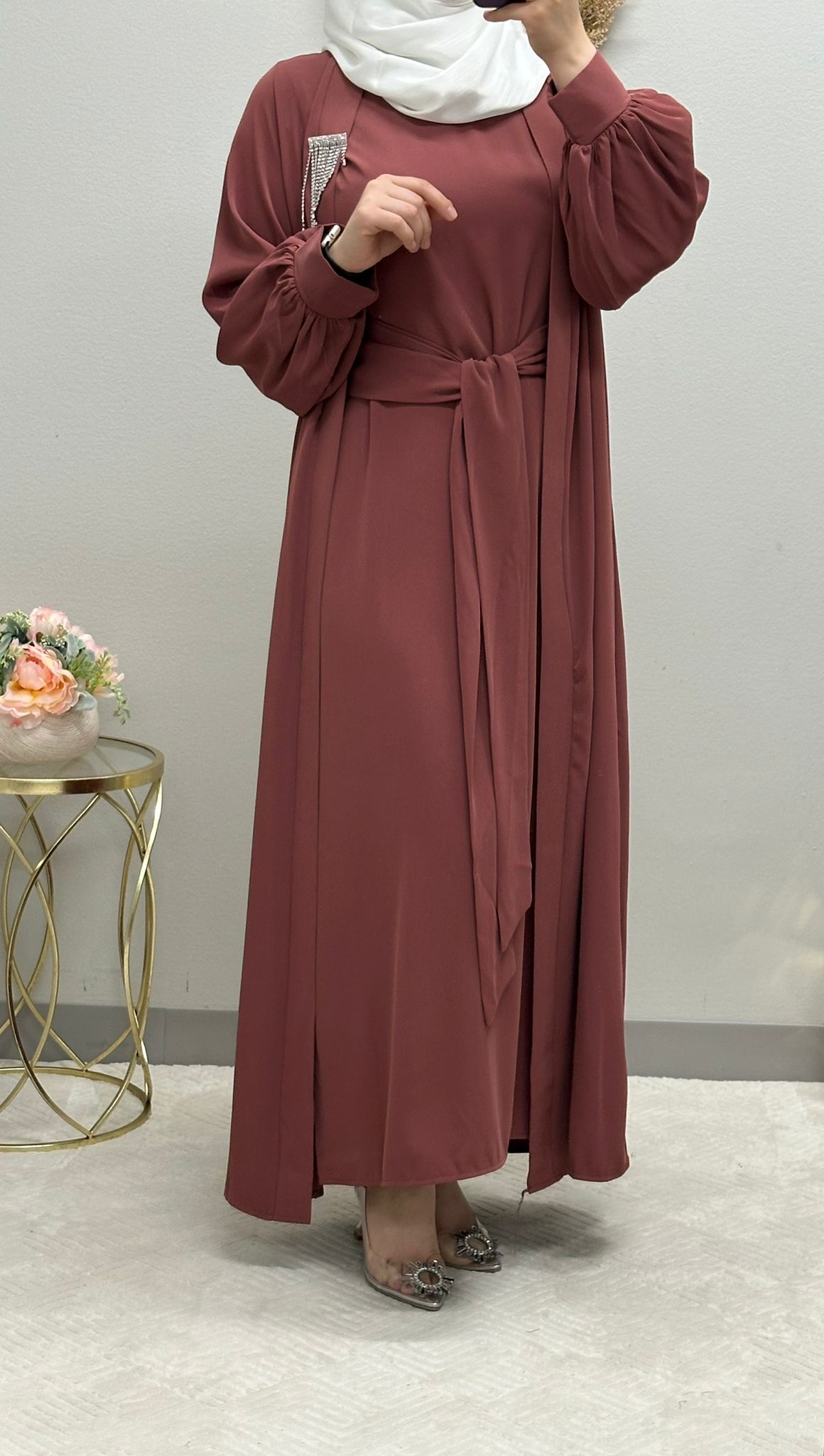 Two-piece plain Colored abaya set