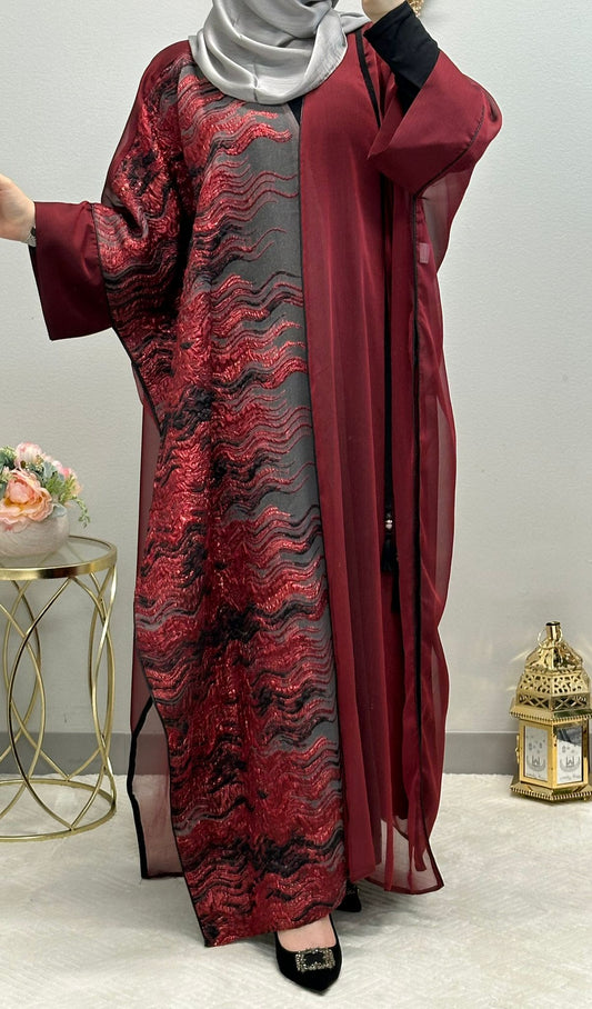 Burgandy Two-Piece open abaya set