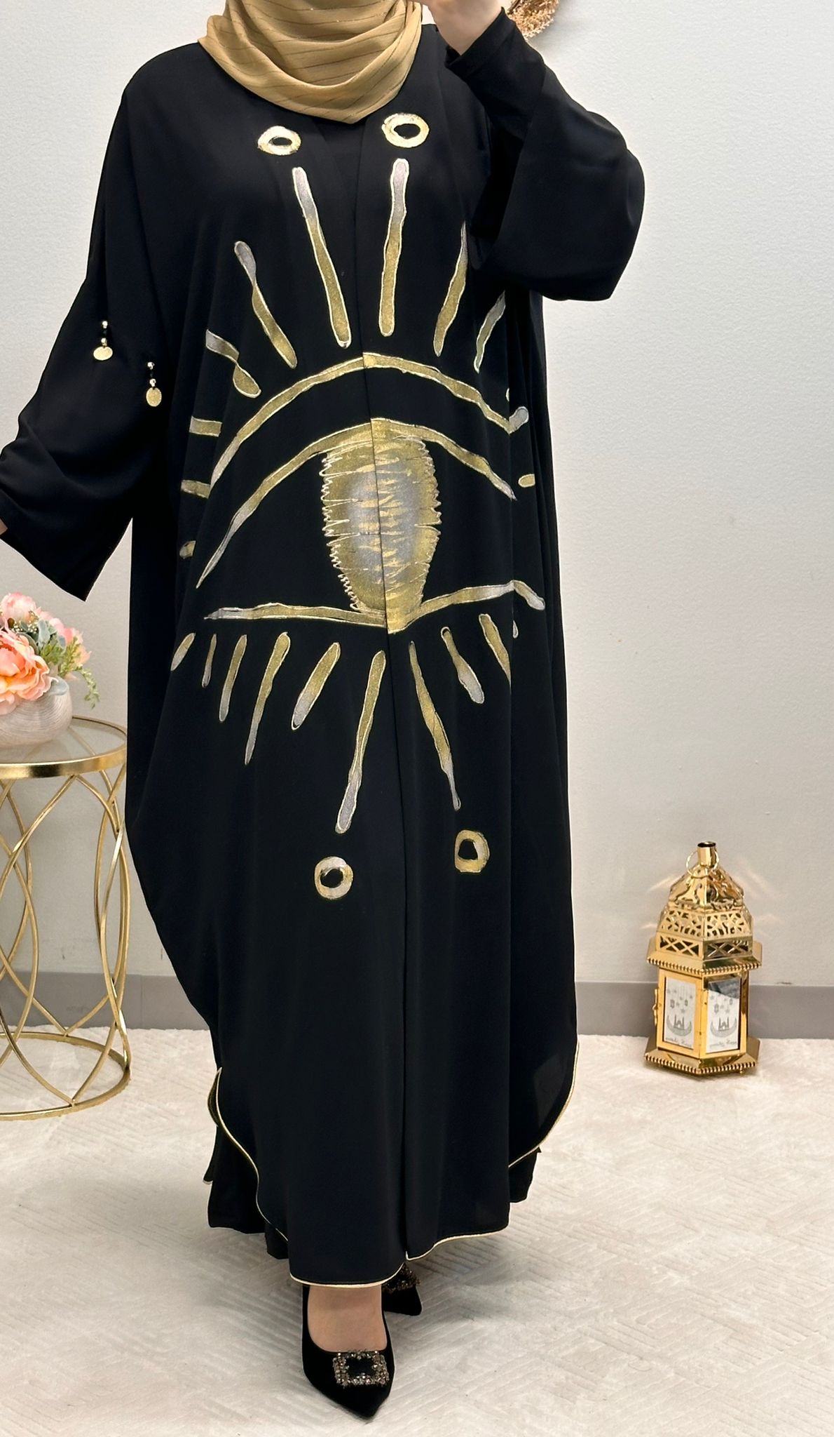 Arabic printed open abaya