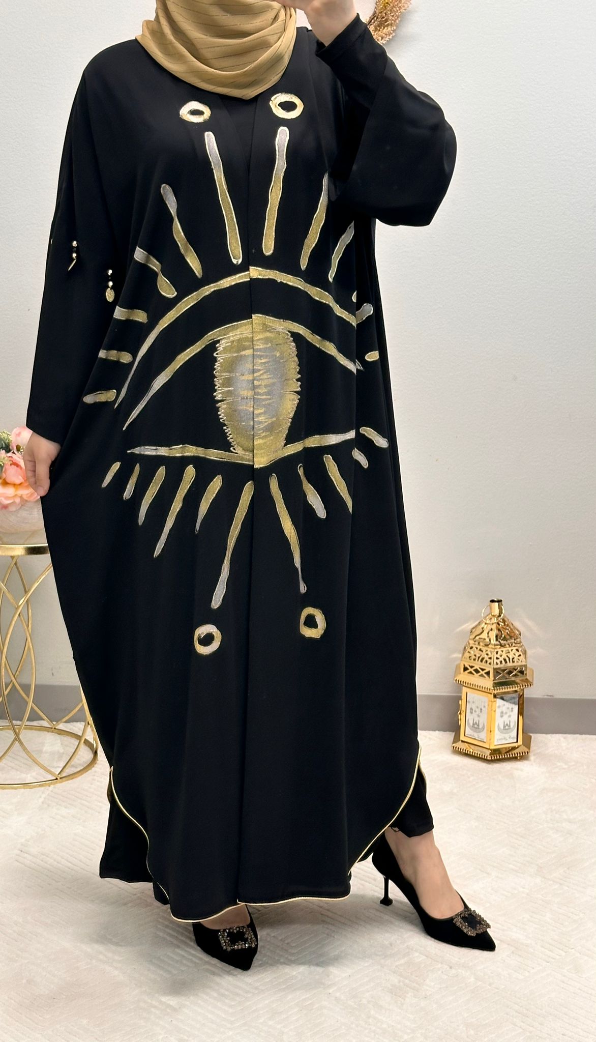 Arabic printed open abaya