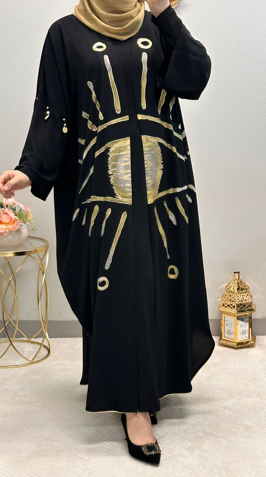 Arabic printed open abaya