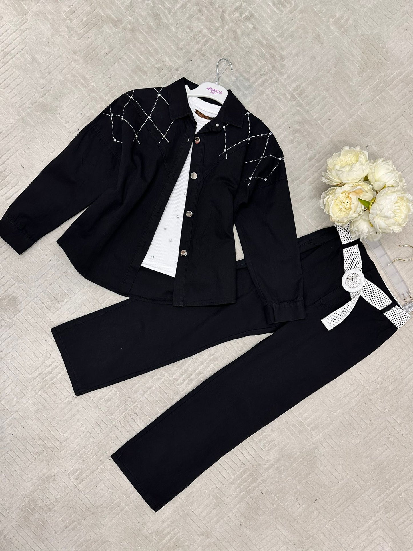 Three-piece kids gabardine set