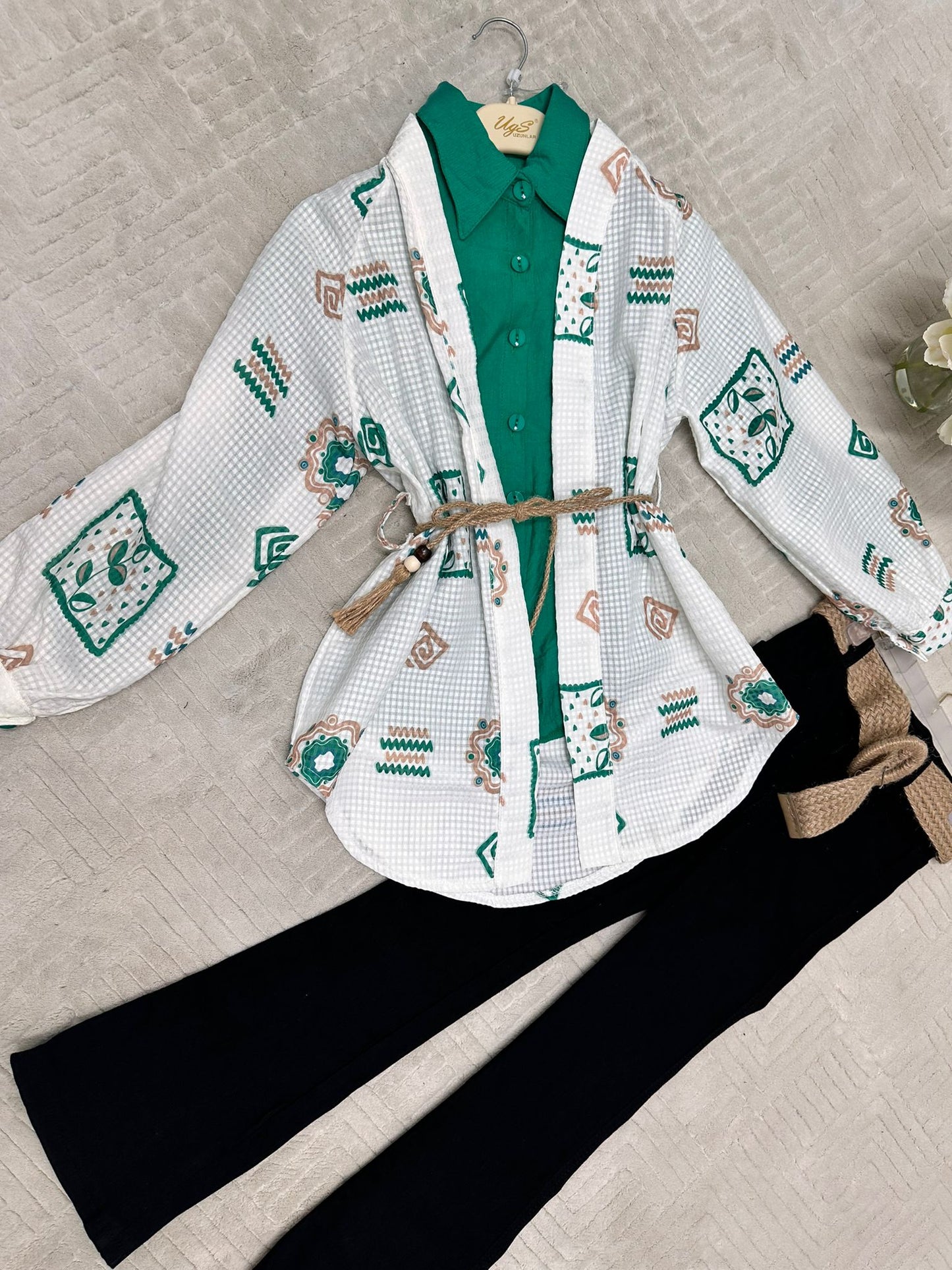 Kids three-piece embroidered cardigan set