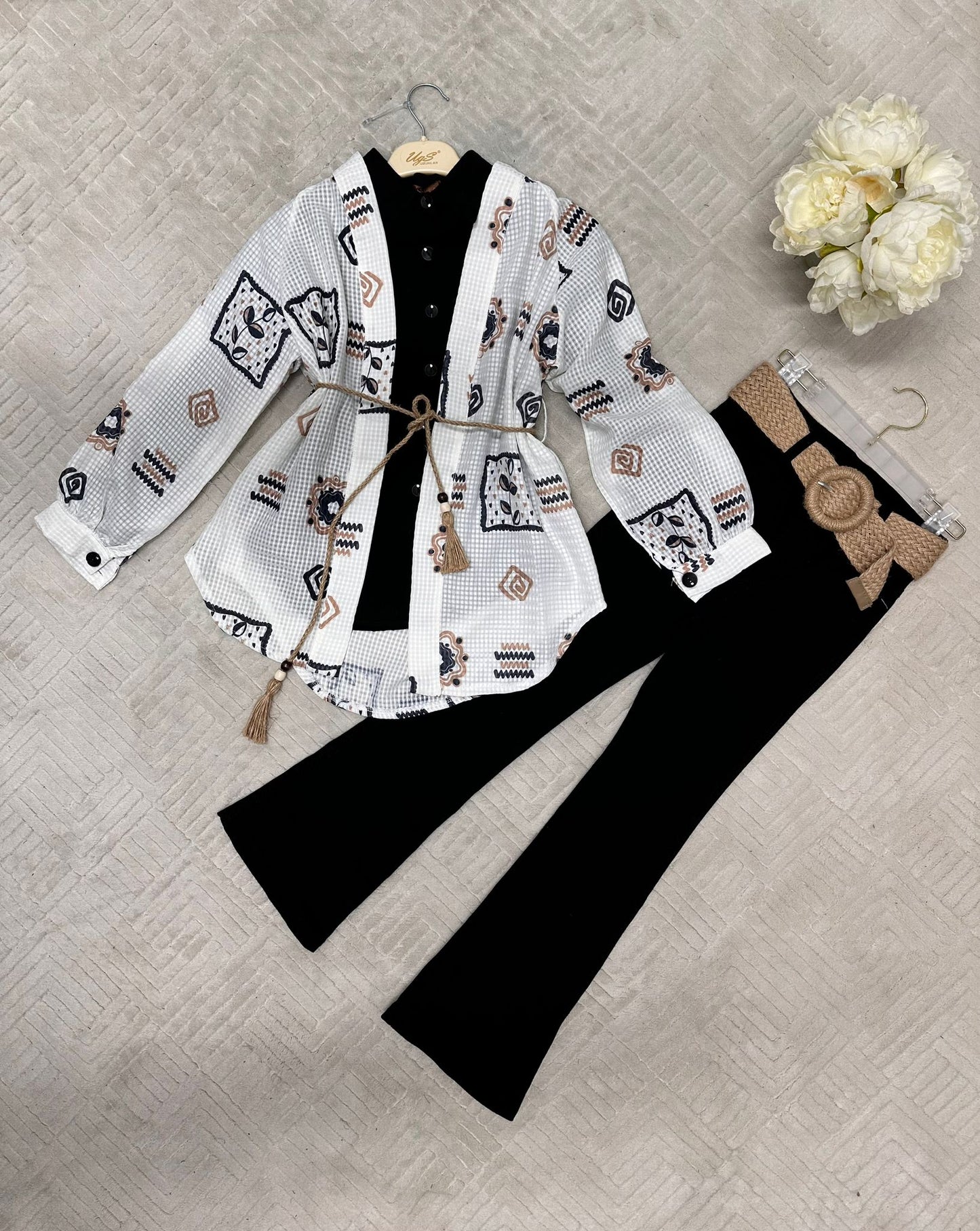 Kids three-piece embroidered cardigan set