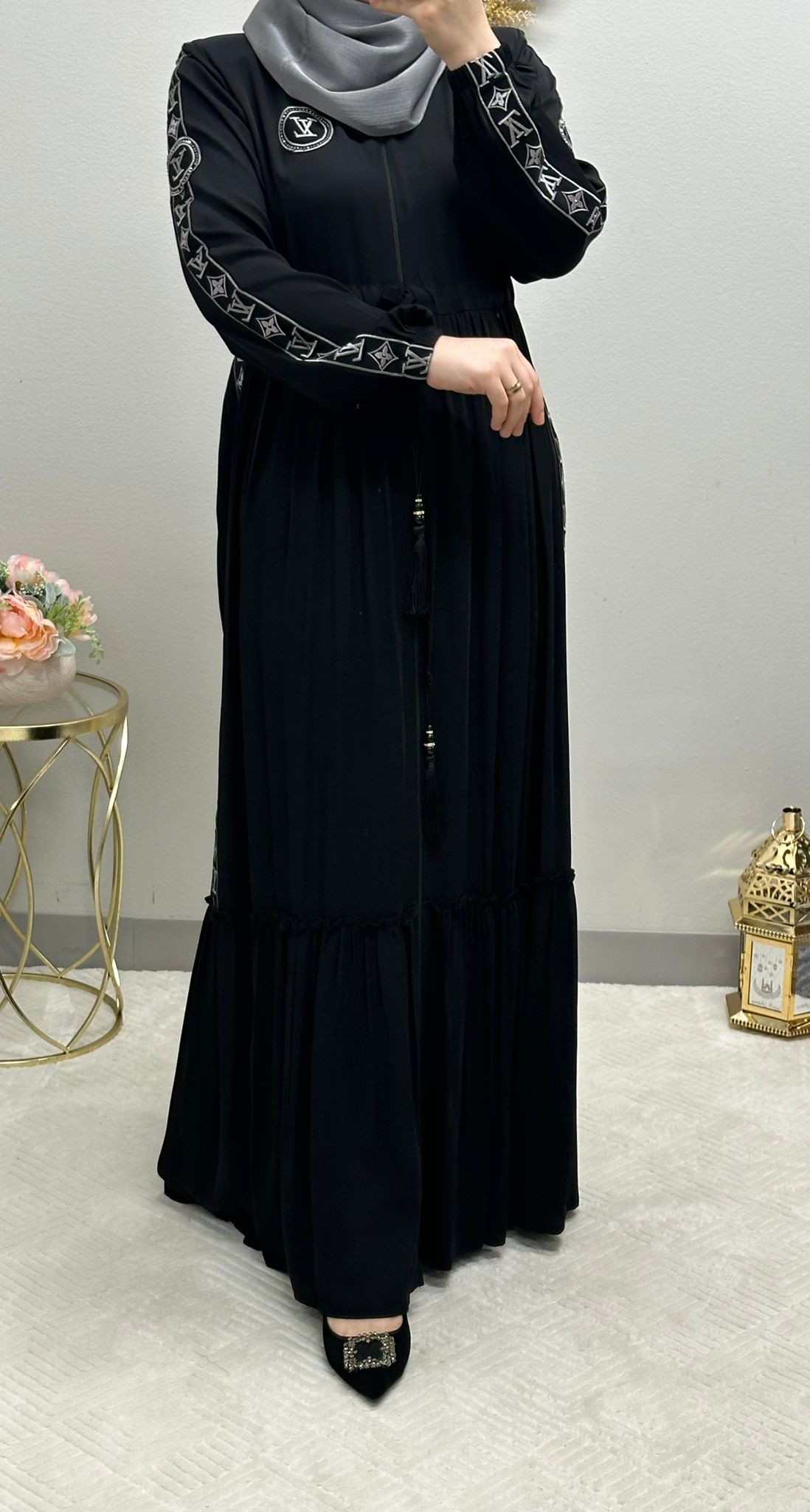 LV embroidered klosh abaya