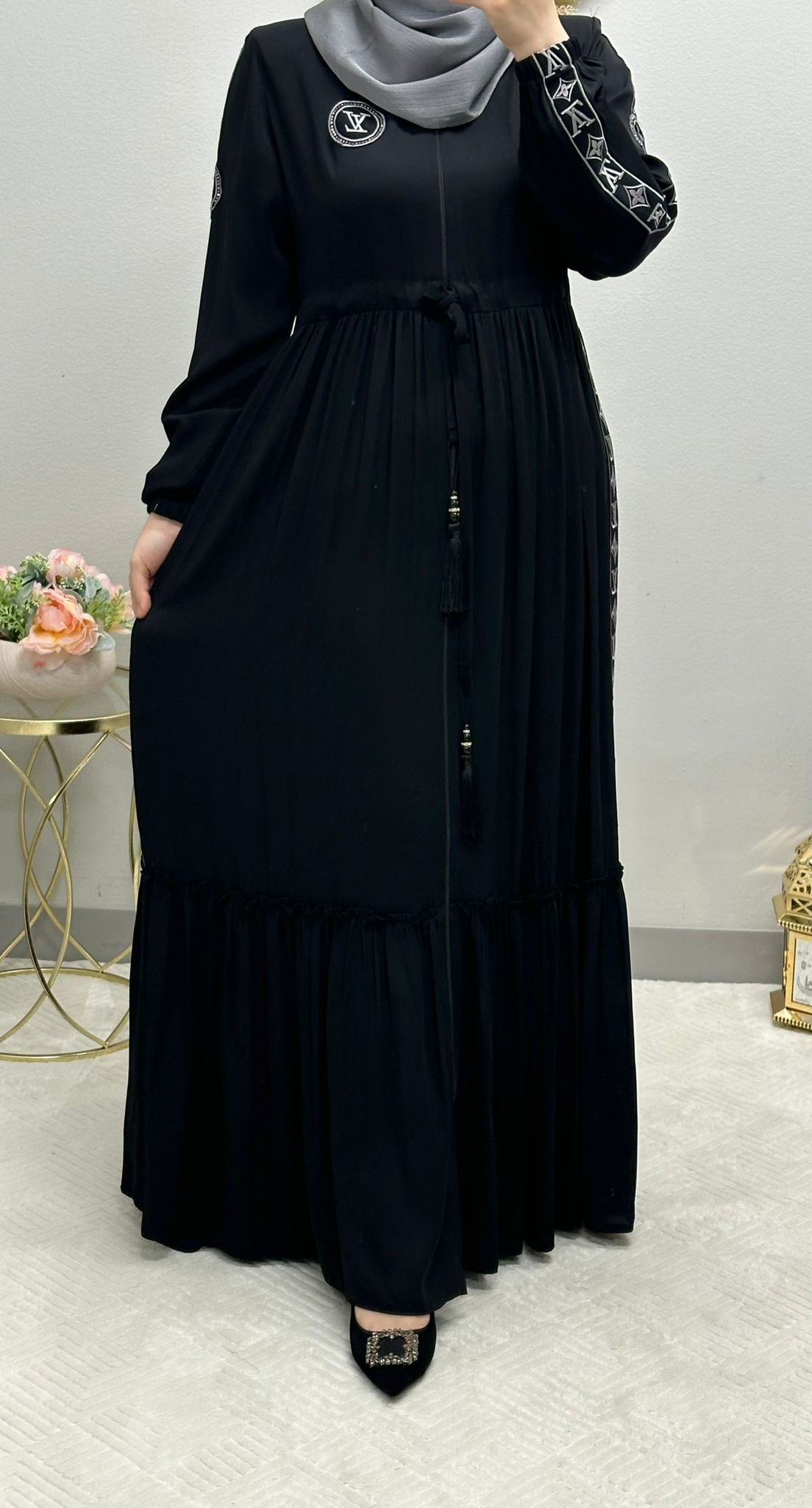 LV embroidered klosh abaya