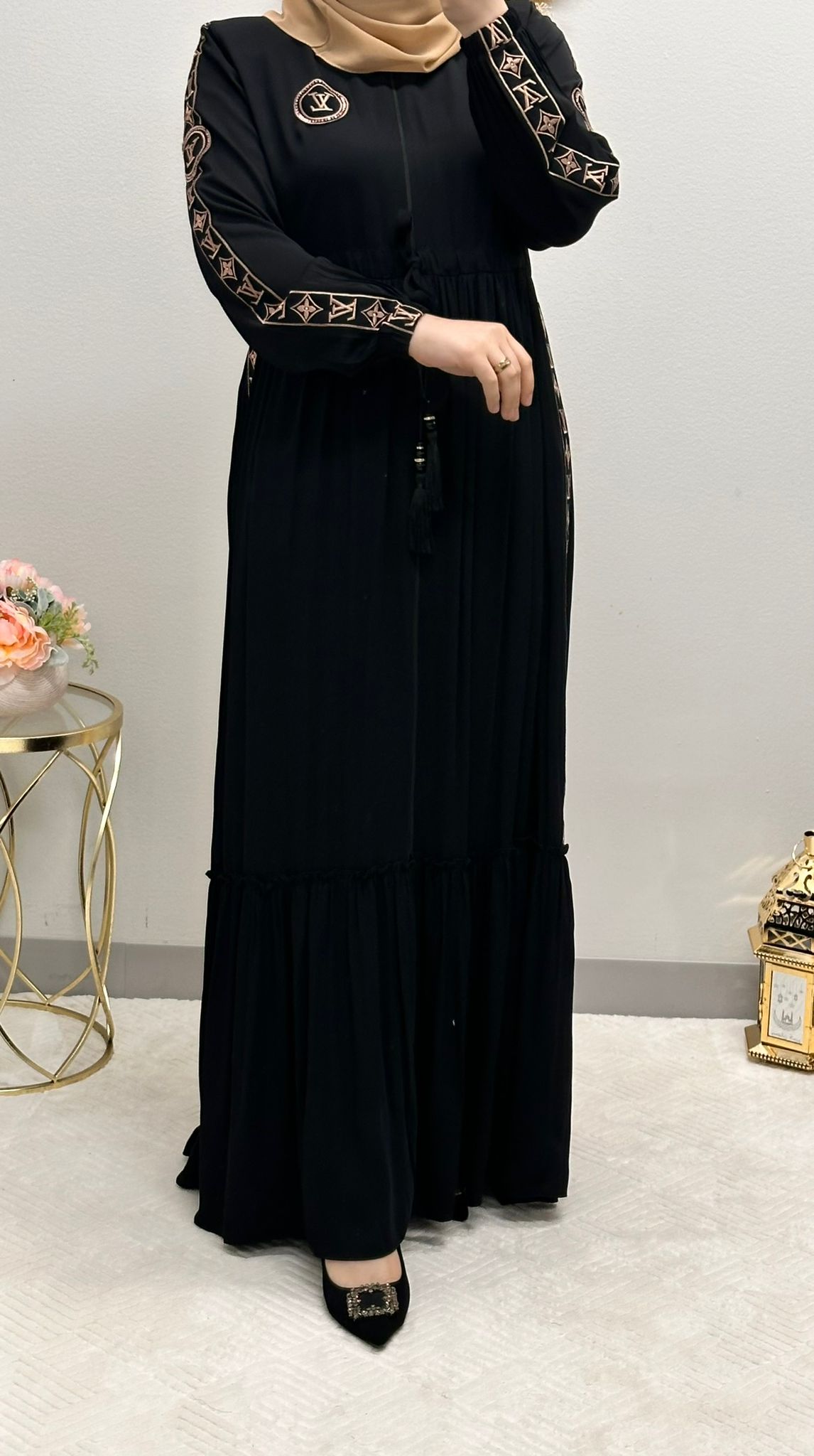 LV embroidered klosh abaya