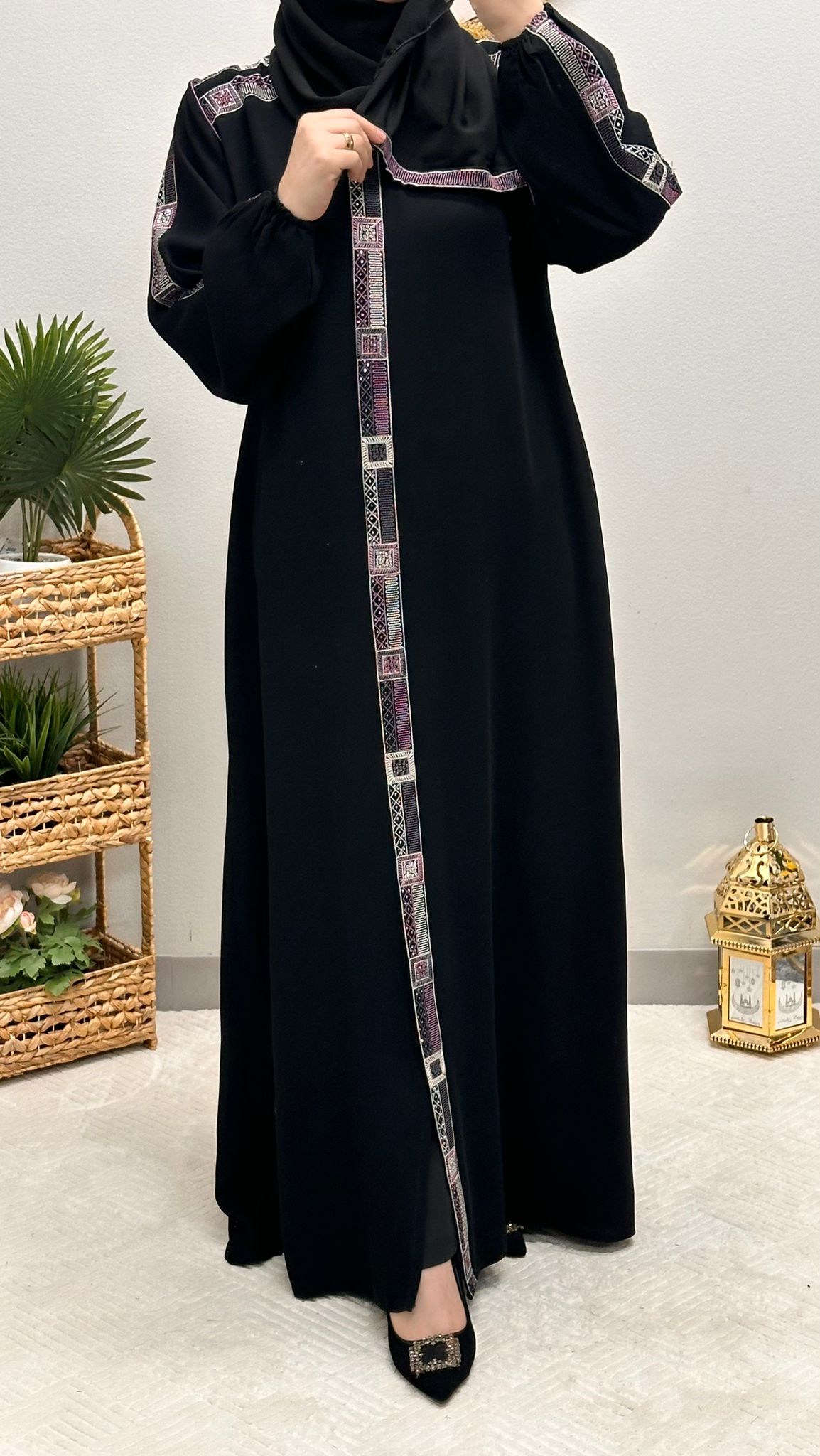 plus size embroidered abaya with scarf