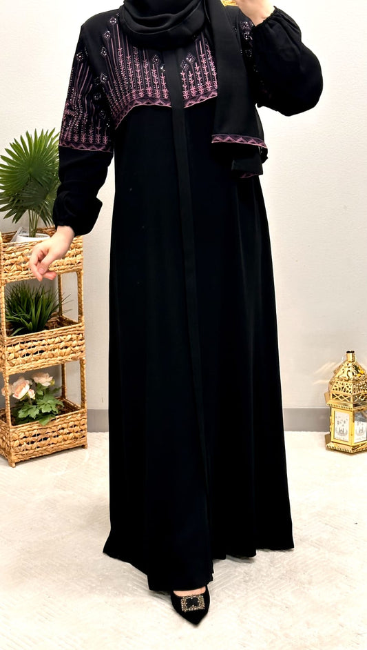 plus size front embroidered cloach abaya