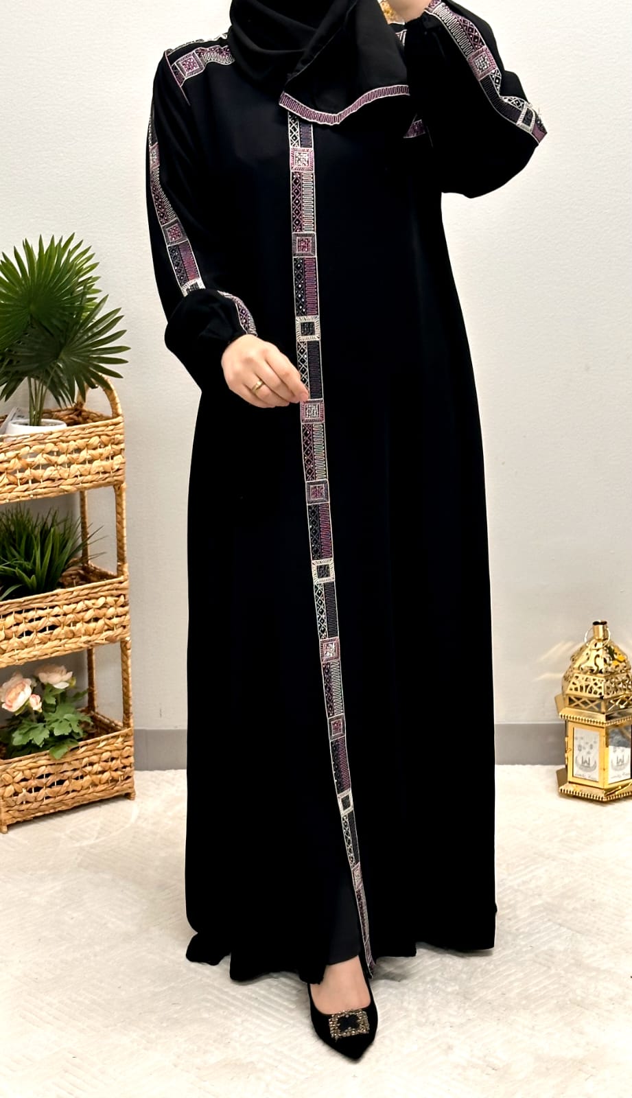 plus size embroidered abaya with scarf