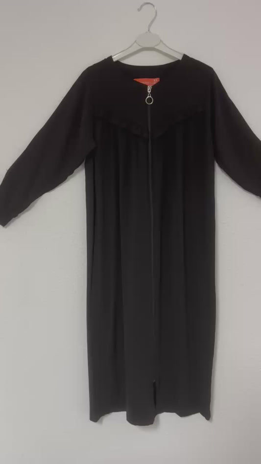 Basic zipper abaya with ruffles