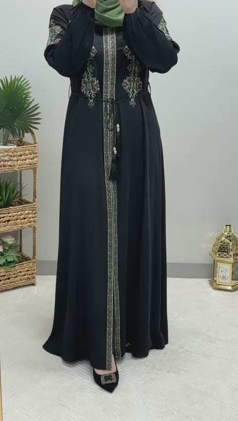 closed front embroidered abaya